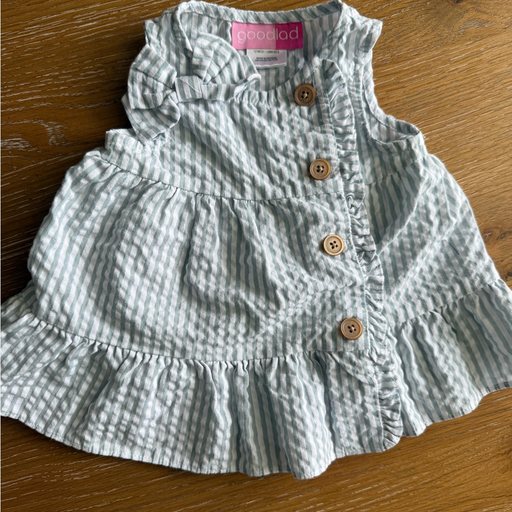 Good Lad Striped Baby Seersucker Top Blue With Wooden Buttons